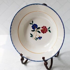 Ceranord France bowl with blue red flower design vintage porcelain faience